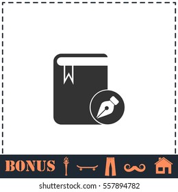 Book write icon flat. Simple vector symbol and bonus icon