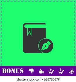 Book write icon flat. Simple vector symbol and bonus icon