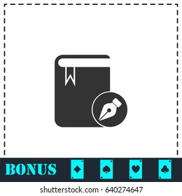 Book write icon flat. Simple vector symbol and bonus icon