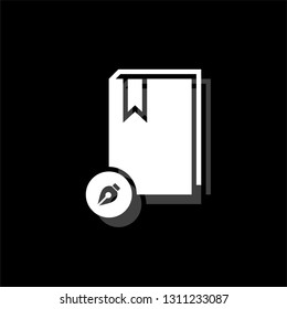 Book write. White flat simple icon with shadow