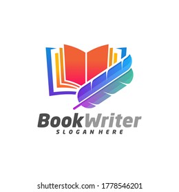 Book Writer Logo Template Design Vector, Feather Book Logo Design Concepts, Emblem, Design Concept, Creative Symbol, Icon