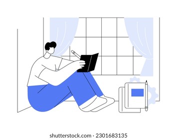 Book writing abstract concept vector illustration. Man engaged in ghostwriting, digital journalism, book doctoring, editorial services, self-employed creative people abstract metaphor.