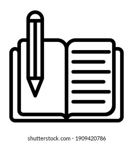    Book writing icon in linear design, booklet with pencil 