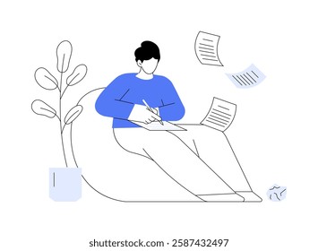 Book writing isolated cartoon vector illustrations. Focused man deals with book doctoring, ghostwriting process, online business, IT sector, creating a successful material vector cartoon.