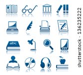 Book writing and reading icon set