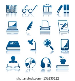 Book writing and reading icon set