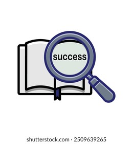 book written success with magnifying glass. modern design style. suitable for zoom, education, medical. flat design template