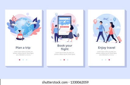 Book Your Flight Online Illustration Set, Perfect For Banner, Mobile App, Landing Page