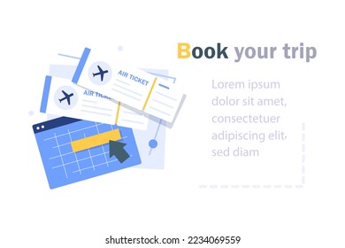 Book your trip,Concept of online flight booking service, check in service