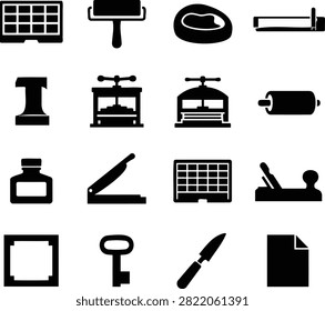 Bookbinding and Letterpress Printing Icons Set