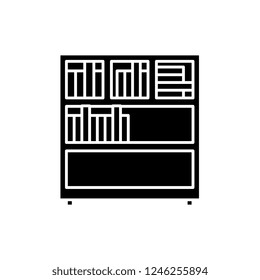 Bookcase black icon, vector sign on isolated background. Bookcase concept symbol, illustration 