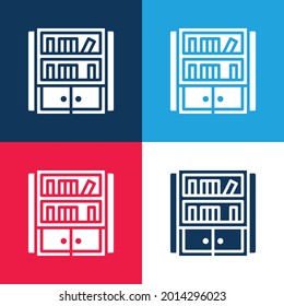 Bookcase blue and red four color minimal icon set