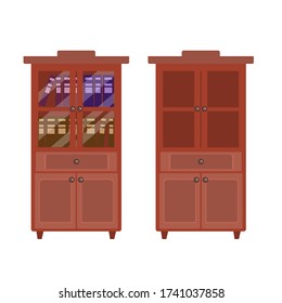 Bookcase with books and empty isolated on a white background. Furniture for the library. Vector illustration in flat style