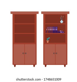 Librería con libros y vacío aislado en un fondo blanco. Mobiliario para la biblioteca. Ilustración vectorial en estilo plano