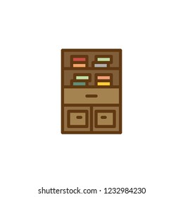 Bookcase and books filled outline icon, line vector sign, linear colorful pictogram isolated on white. Bookshelf stand symbol, logo illustration. Pixel perfect vector graphics