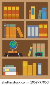 Bookcase. A lot of books. Flat design.