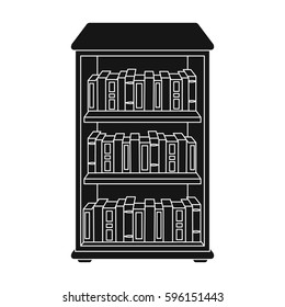 Bookcase with books icon in black style isolated on white background. Library and bookstore symbol stock vector illustration.