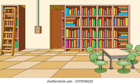 Bookcase with books in a library. Vector illustration 