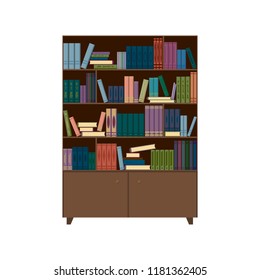 Bookcase, books on the shelves. Vector illustration.