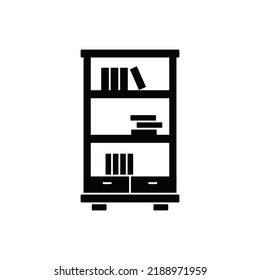 bookcase, bookshelf icon in black flat glyph, filled style isolated on white background