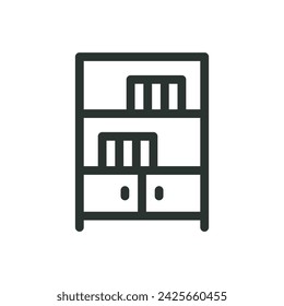 Icono aislado del gabinete de la biblioteca, símbolo del vector del almacenamiento de la biblioteca con el trazo editable