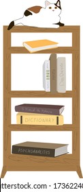 Bibliothek, Bibliothek, Bücher und Karikaturenkartoon Vektor flache Abbildung auf weiß isoliert.