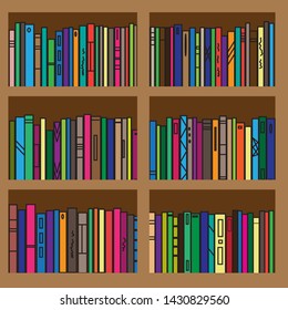 Bookcase. Collection of various literature. Vector illustration. 