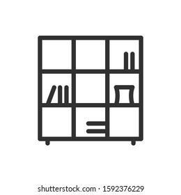 bookcase, cupboard, furniture, linear icon. Editable stroke