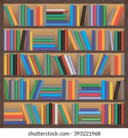 Bookcase with different books. Vector illustration
