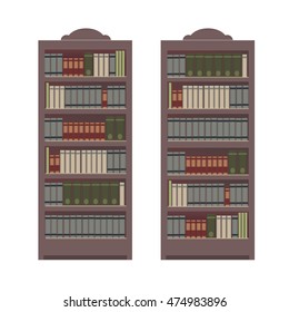Bookcase with different books. Vector illustration isolated on white background.
