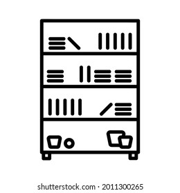 Bookcase flat icon. Pictogram for web. Line stroke. Isolated on white background. Outline vector eps10