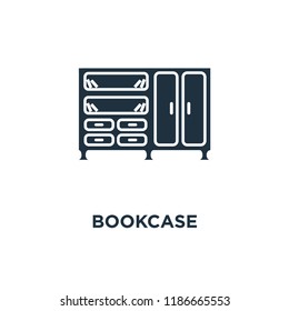 Bookcase icon. Black filled vector illustration. Bookcase symbol on white background. Can be used in web and mobile.