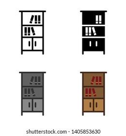 Bookcase Icon in Different Color and Style