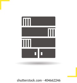 Bookcase icon. Drop shadow bookshelf silhouette symbol. Vector isolated illustration
