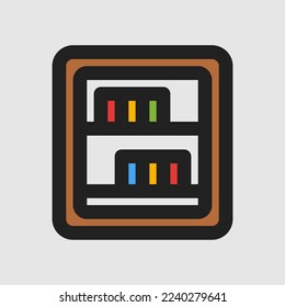 Bookcase icon in filled line style about furniture, use for website mobile app presentation