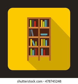 Bookcase icon in flat style on a yellow background vector illustration