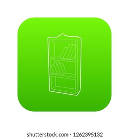 Bookcase icon green vector isolated on white background