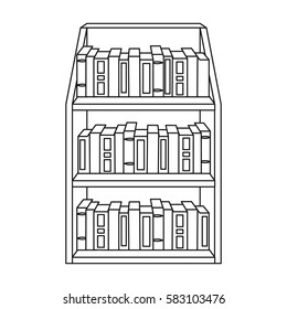 Bookcase icon in outline style isolated on white background. Library and bookstore symbol stock vector illustration.