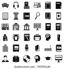 Bookcase icons set. Simple style of 36 bookcase vector icons for web isolated on white background