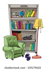 bookcase - interior - cartoon