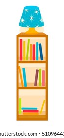 Bookcase and lamp vector illustration. Interior colored icon. 