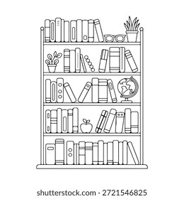 Estantería de Biblioteca de línea de arte de Ilustración vectorial de estilo limpio mínimo