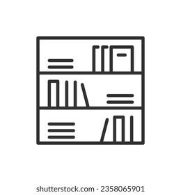 Bookcase, linear icon. Bookcase with books. Line with editable stroke