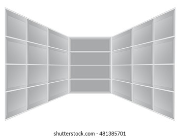 Bookcase multisection. Blank Bookshelves.