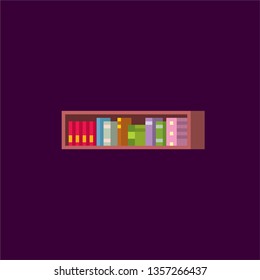 bookcase. Pixel art. Old school computer graphic. Element design stickers, logo, mobile app, menu. 8 bit video game. Game assets 8-bit sprite. 16-bit.