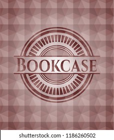 Bookcase red emblem or badge with abstract geometric pattern background. Seamless.
