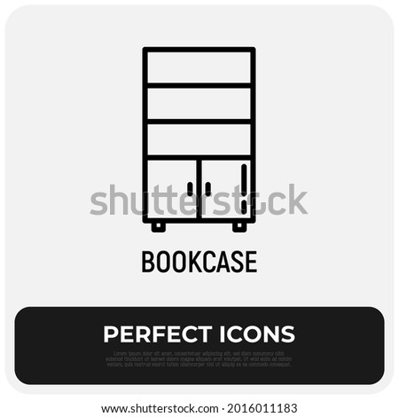 Bookcase with shelves and drawers thin line icon. Apartment furniture. Interior element. Modern vector illustration.