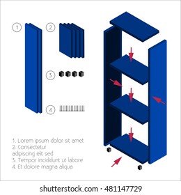 Bookcase Vector illustration Manual collection of bookcase Isometric flat style