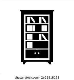 Bookcase vector silhouette icon illustration on white background
