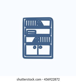 Icono de esbozo de vector de biblioteca aislado en el fondo. Icono de Bookcase dibujado a mano. Icono de boceto para infografía, sitio web o aplicación.